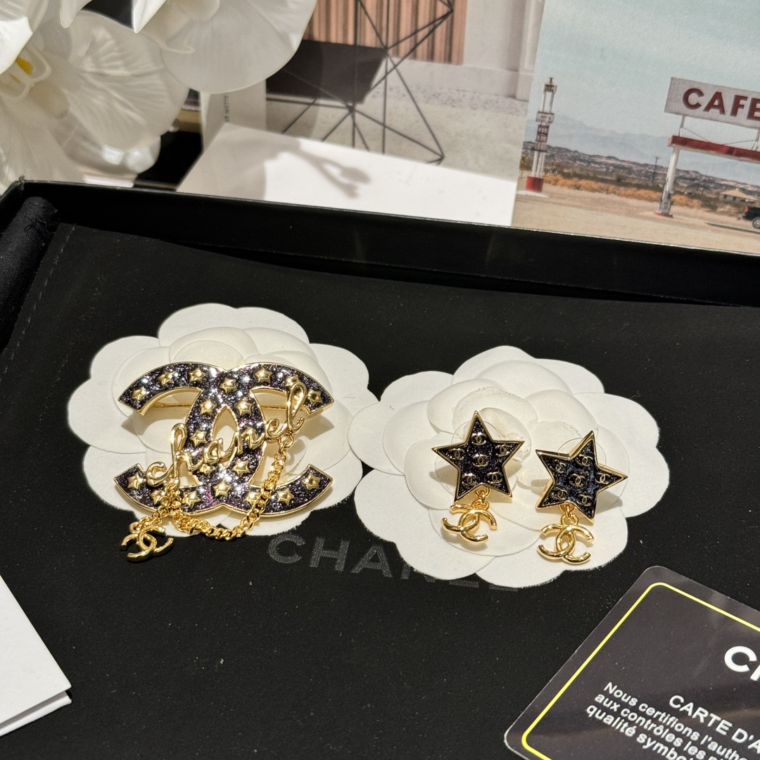 Chanel Star Enamel Coco Brooch Earrings - Original Replica Club