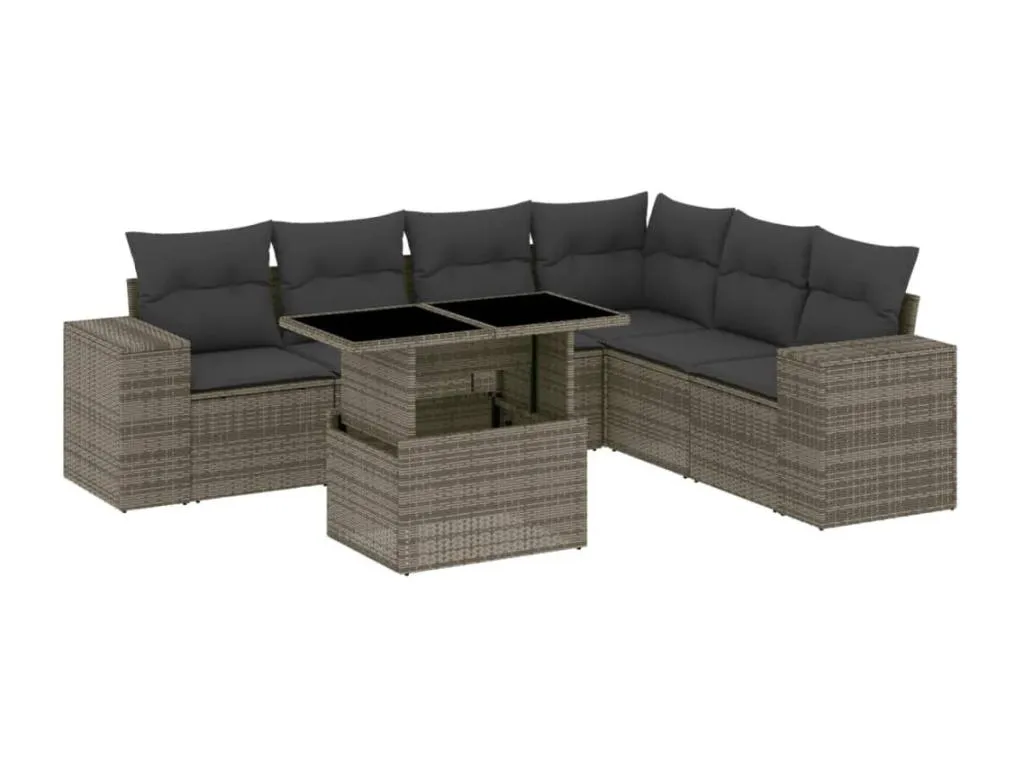 Set de sofás de jardín 7 pzas con cojines ratán sintético gris sxry99830