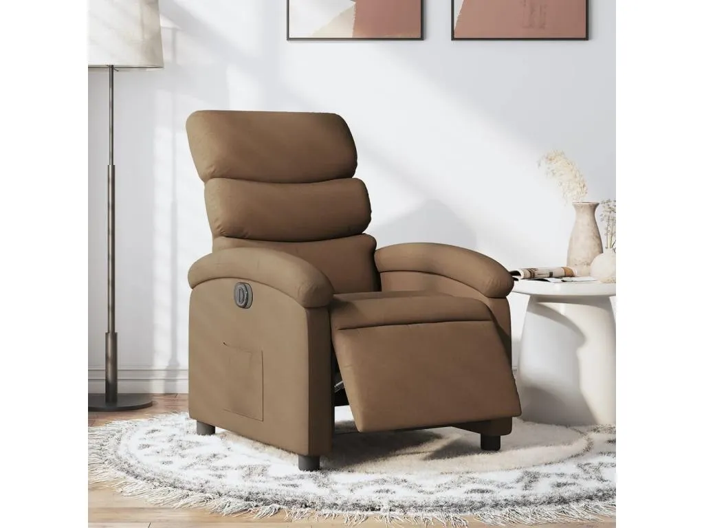 Sillón reclinable eléctrico de tela marrón