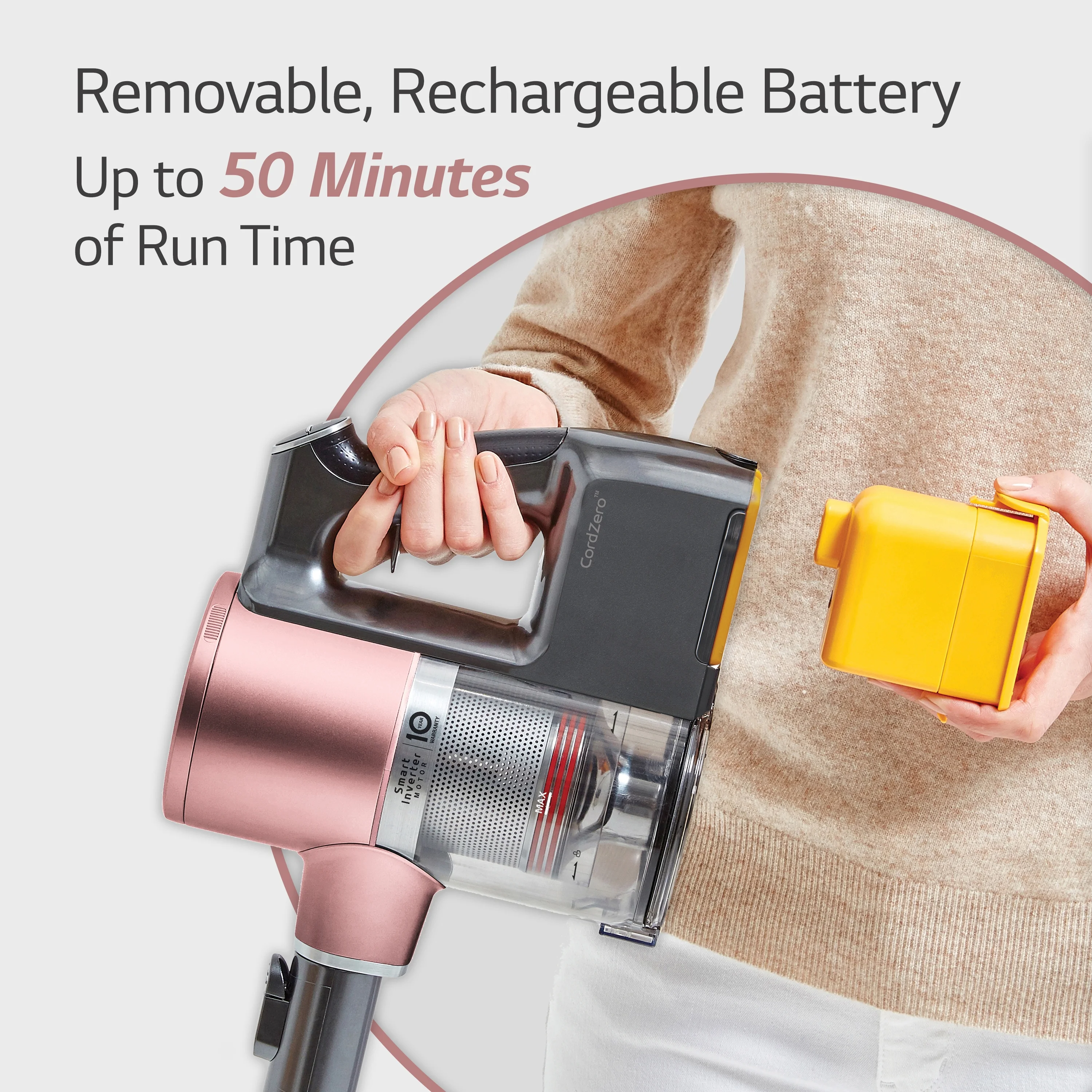 LG Cord Zero A9 Cordless Stick Vacuum - A912PM, Lightweight, Powerful Suction, Pet Hair, Hard Floor, Carpet, HEPA Filter, Self-Cleaning Brushroll, LED Headlights, Rechargeable, Multi-Surface - Image 4