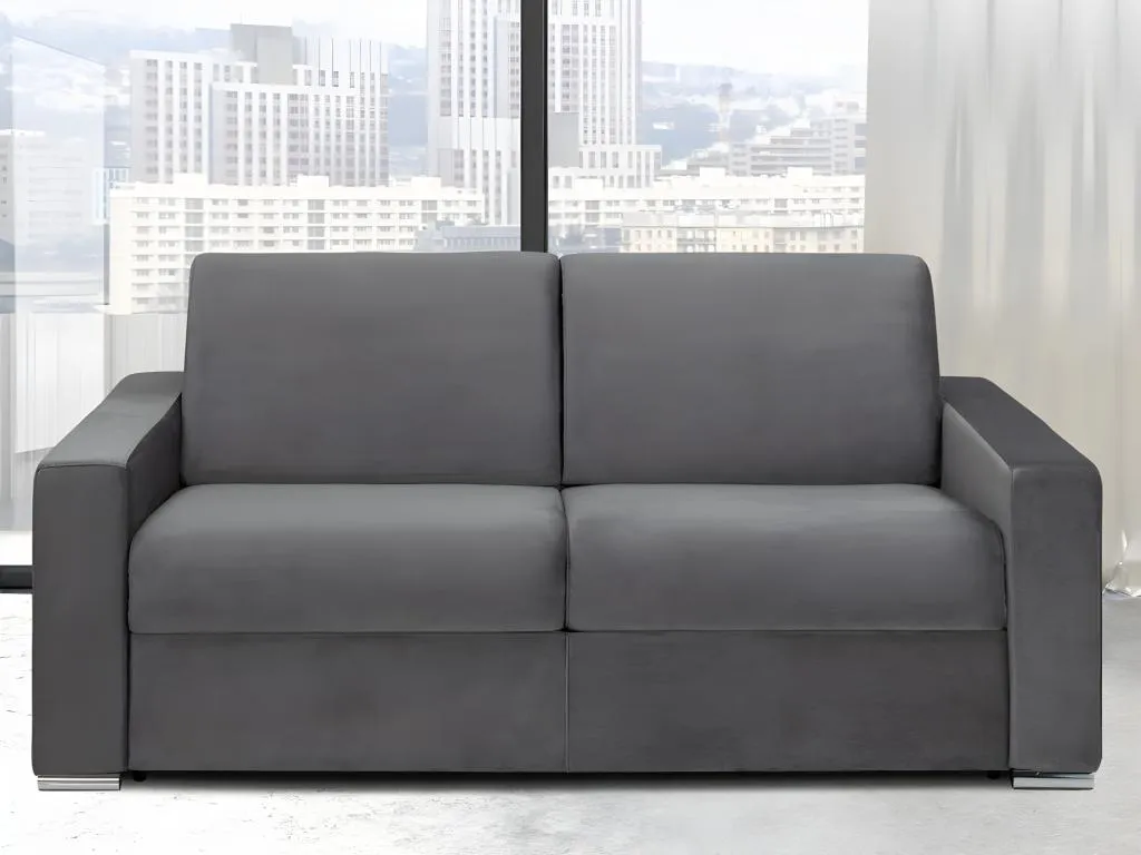 Sofá cama de 3 plazas tipo italiano de terciopelo Patriciabaezcasa - Antracita - Cama de 140 cm - Colchón 16 cm con espuma con memoria de forma