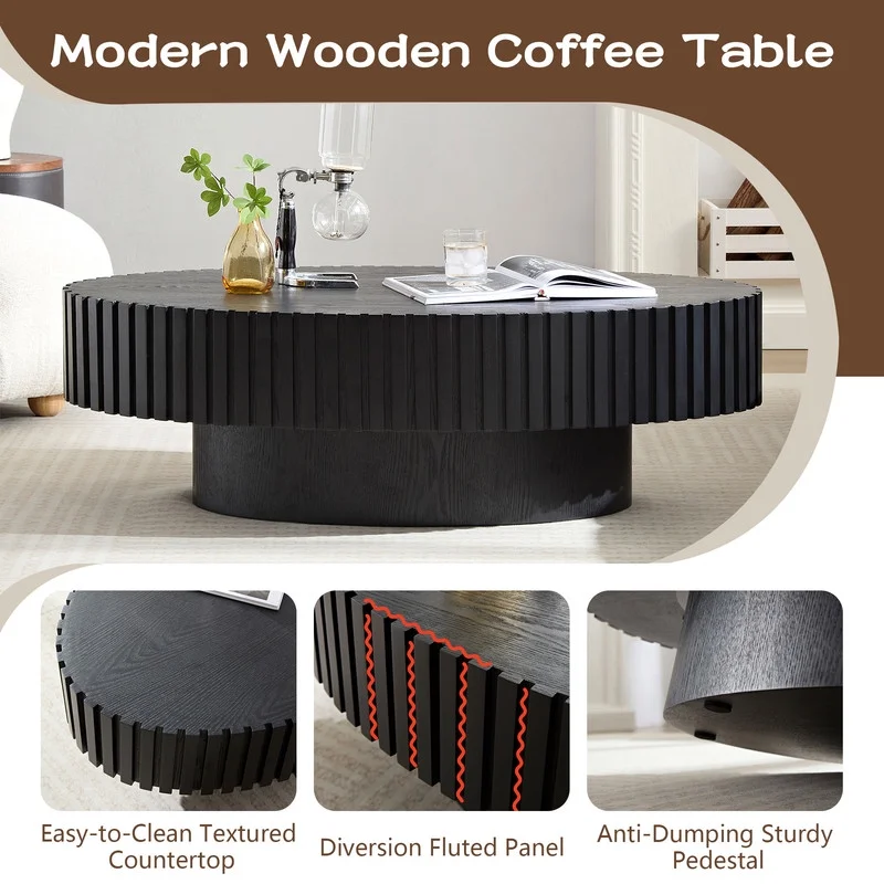 FFH 43.7 inch Oval Coffee Table for Living Room,Handcraft Rustic Corner Coffee Table Nature Wood Relief Sturdy Pedestal for Apartmen,Side Table Centre Table,Nature Wood - Image 68