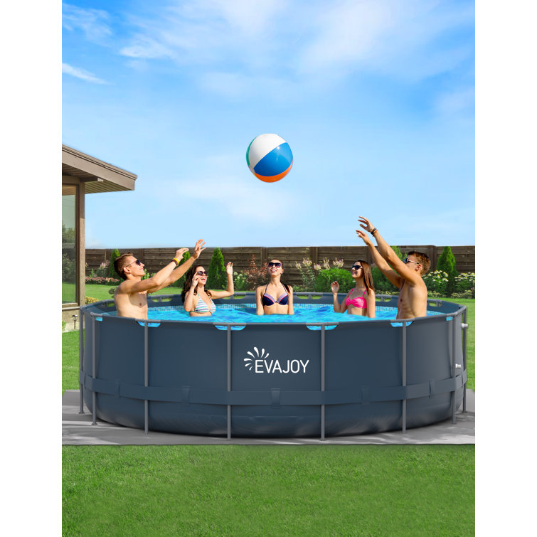 EVAJOY 16ft x 48in Metal Frame Swimming Pool Set, Round Above Ground Pool Set