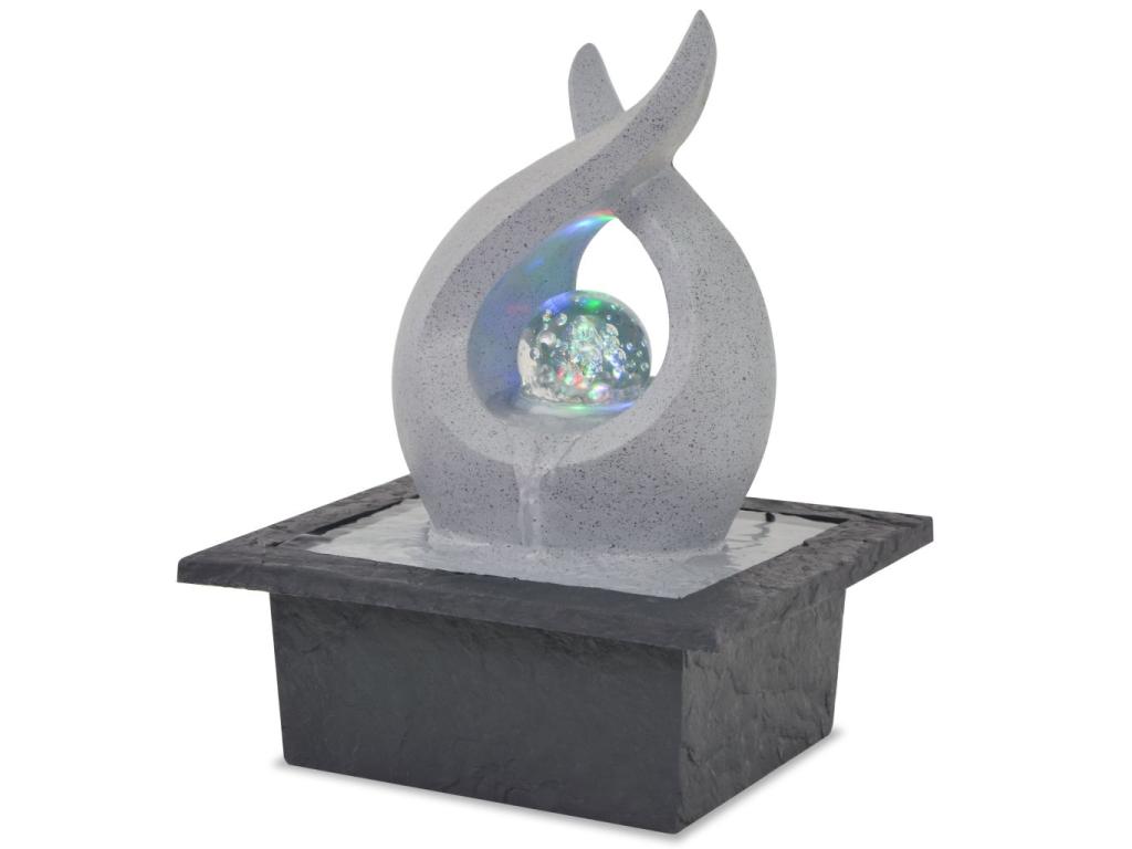 Fuente de agua de interior con luz LED de poliresina Gris