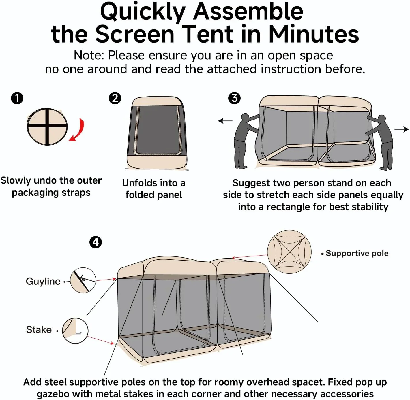 Screen gazebo sleeps 6-10-15 people Igloo-style canopy tent mosquito net on the sides Perfect