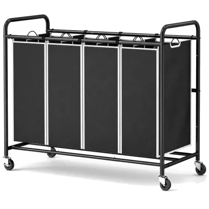 4-Bag Rolling Laundry Sorter Cart, 180L Oxford Fabric Hamper with Removable Bags, Locking Wheels, 100 lb Capacity, Black