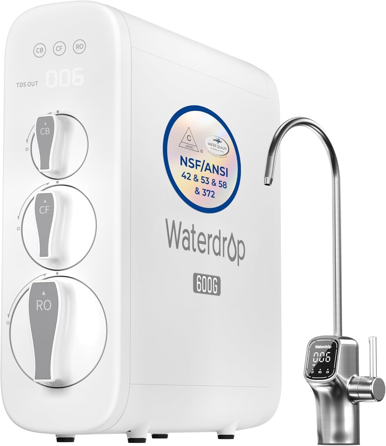WAYFAIR Waterdrop G3P600 Reverse Osmosis System, 8 Stage Tankless Reverse Osmosis Water Filter, NSF/ANSI 42 & 53 & 58 & 372 Certified, Under Sink RO System, 2:1 Pure To Drain, Smart LED Faucet