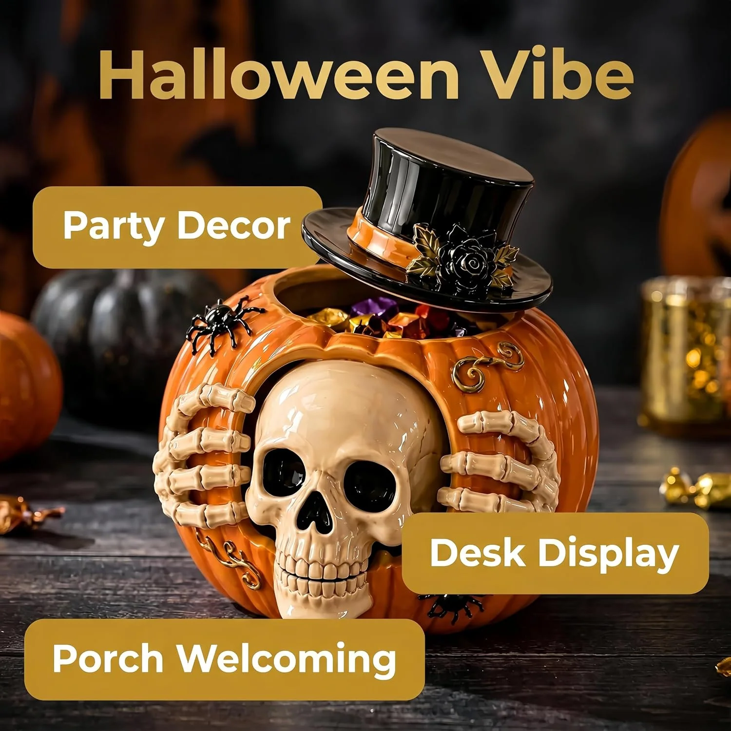 Skull and Pumpkin Halloween Candy Jar - Image 5 Skull and Pumpkin Halloween Candy Jar - Image 5