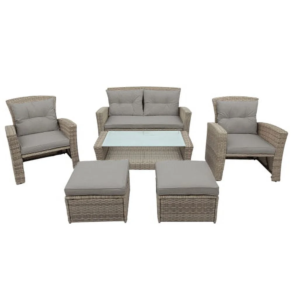 Harper & Bright Designs 4 Pieces Patio Wicker Chair with Ottoman and Coffee Table, Outdoor Rattan Loveseat Sectional Sofa Furniture Set for Garden, Beige Cushions - Image 16