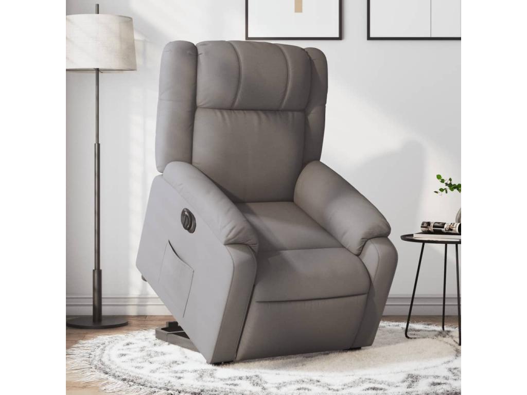 Sillón eléctrico reclinable elevable de tela gris taupe
