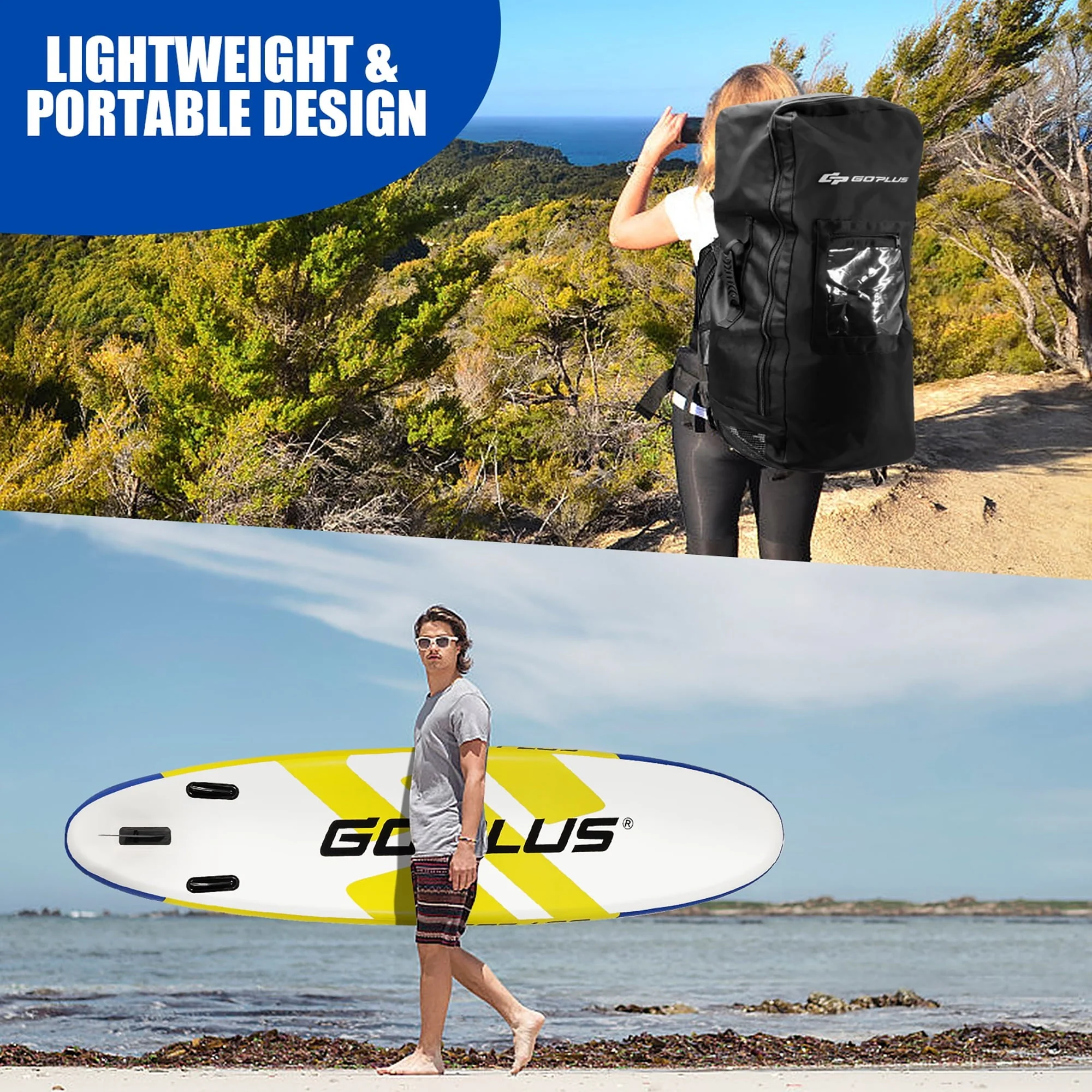 Goplus 11ft Inflatable Stand Up Paddle Board 6'' Thick W/Leash Backpack Aluminum Paddle Yellow - Image 10