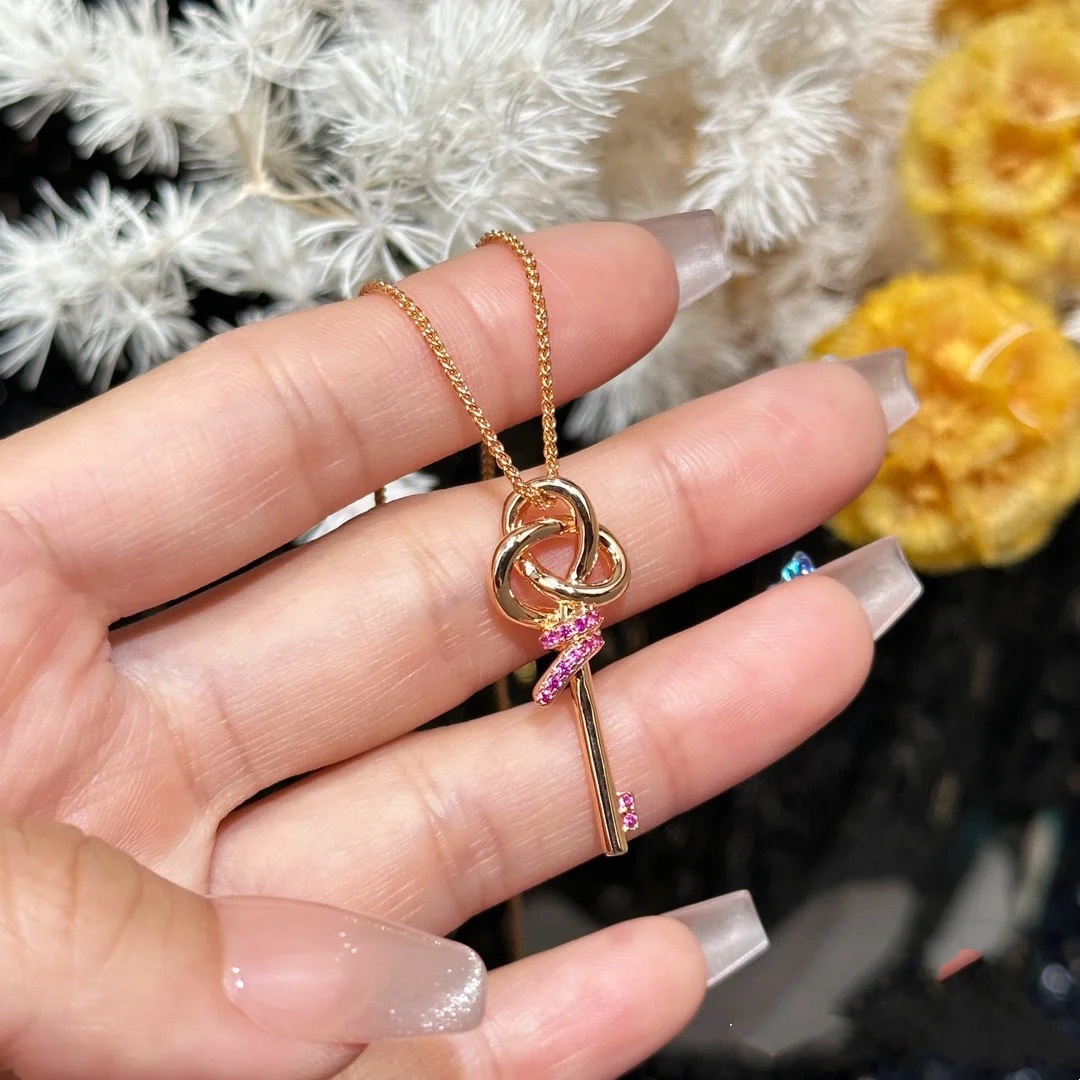 Tiffany Pink Diamond Woven Key Pendant Necklace - Original Replica Club