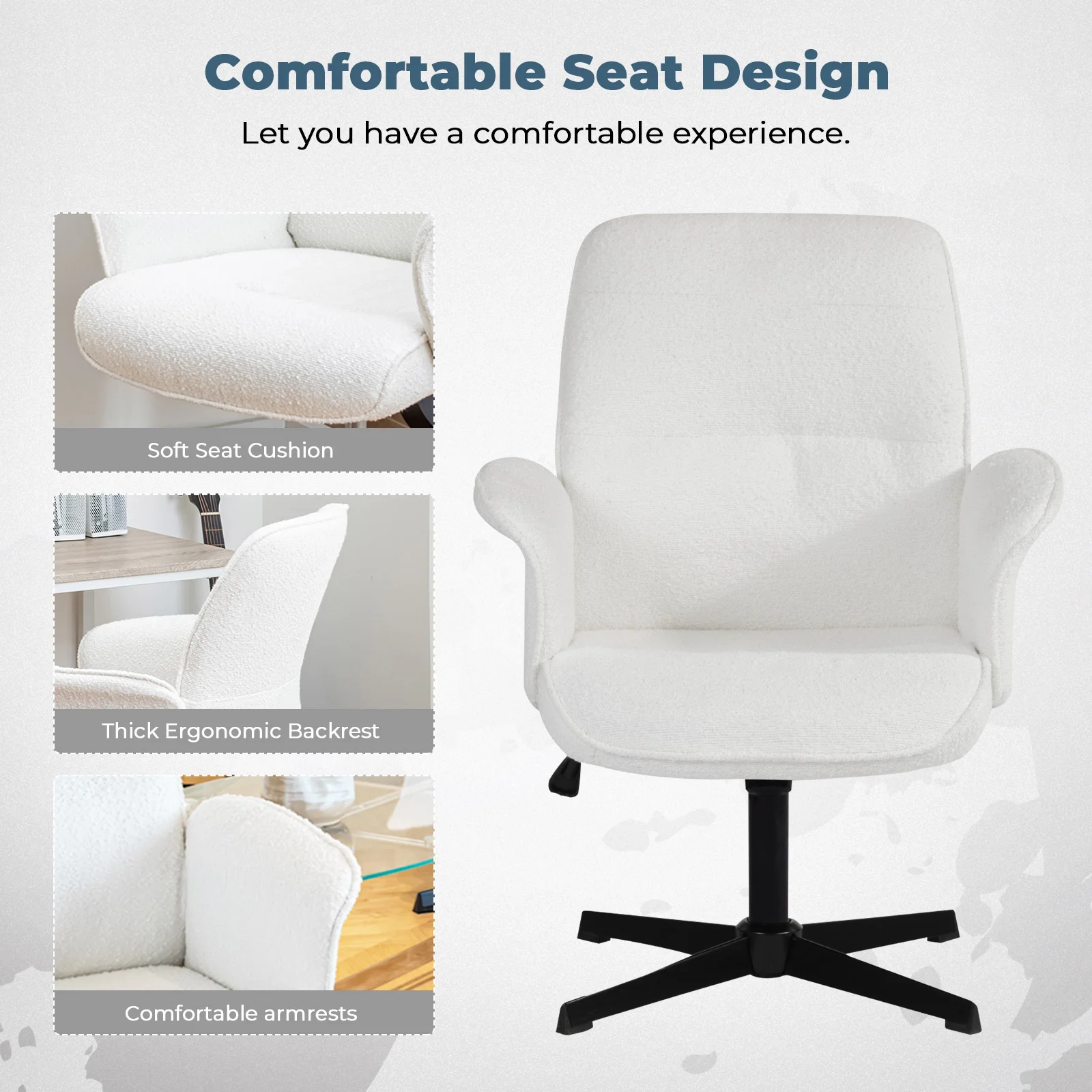 Homy Casa Ergonomic Criss Cross Leg Fabric Office Chair, Height Adjustable Wide Seat, Beige - Image 10