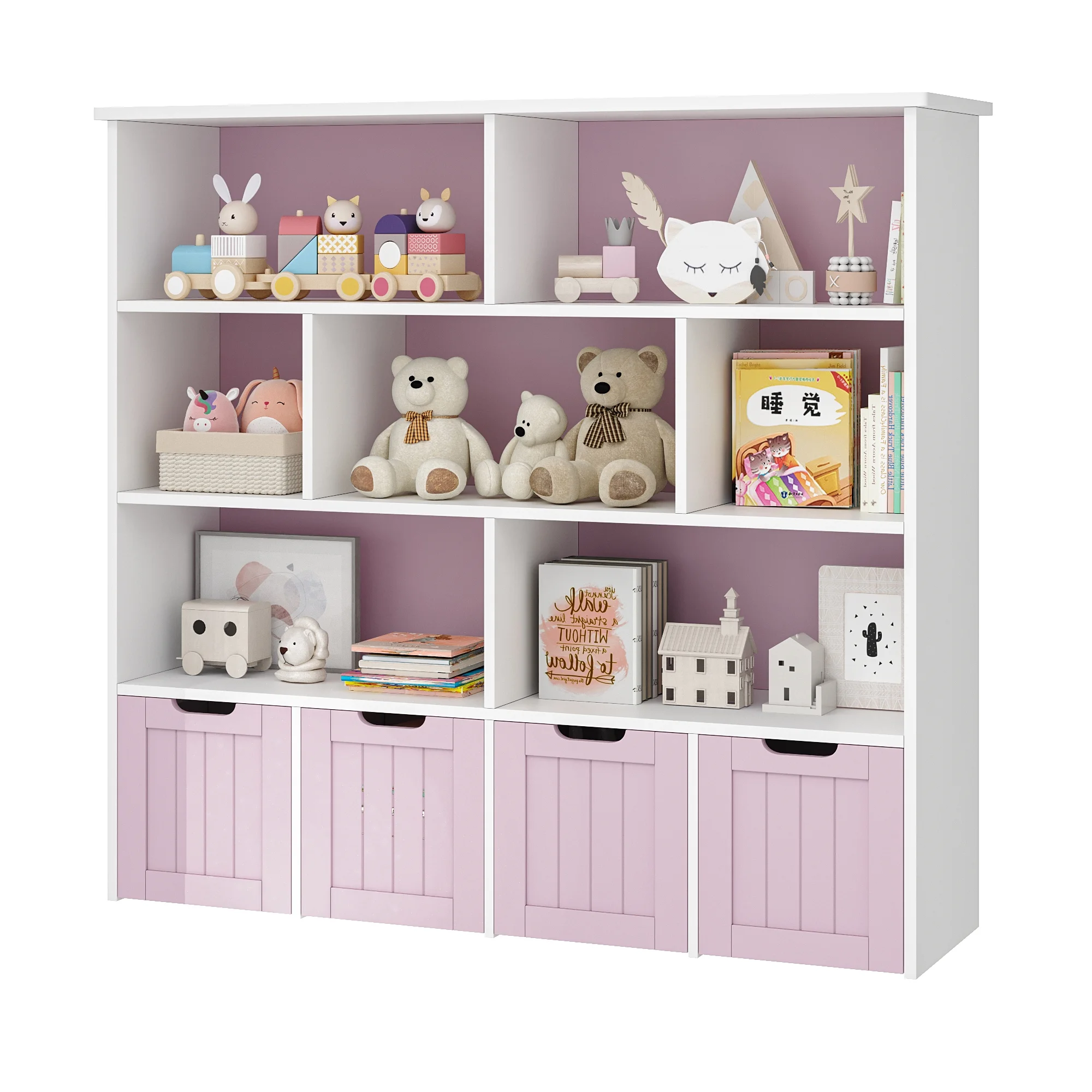 Homfa 7 Cube Toy Storage Organizer, Kids Geometric Bookcase and Bookshelf with 4 Drawers, White - Image 28