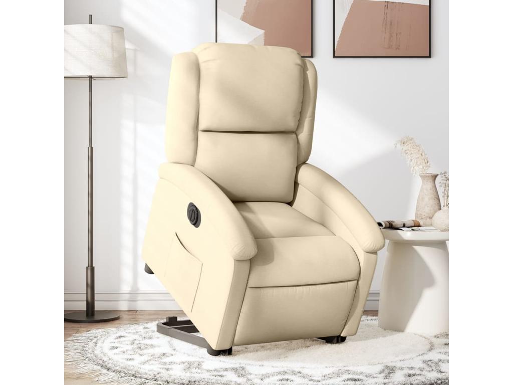 Sillón eléctrico reclinable elevable de tela color crema