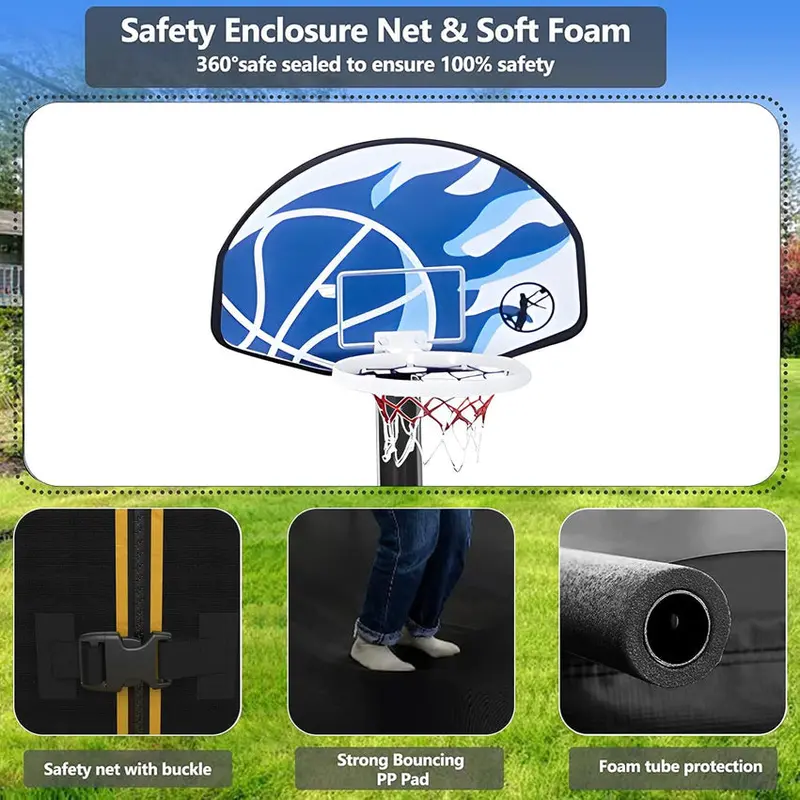 Trampoline With Enclosure Net And Adjustable Basketball Hoop - 8ft, 10ft, 12ft, 14ft, 15ft, 16ft - Image 34 Trampoline With Enclosure Net And Adjustable Basketball Hoop - 8ft, 10ft, 12ft, 14ft, 15ft, 16ft - Image 34