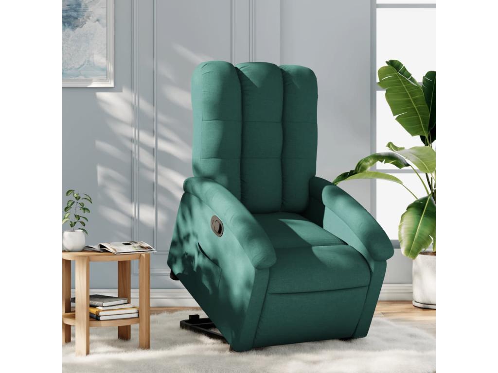 Sillón reclinable elevable tela verde oscuro