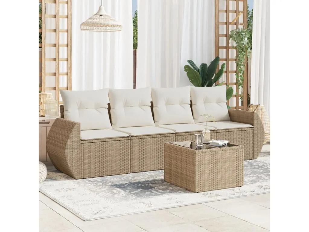 Juego de sofás jardín con cojines 5 pzas ratán sintético beige 19078NPIJ