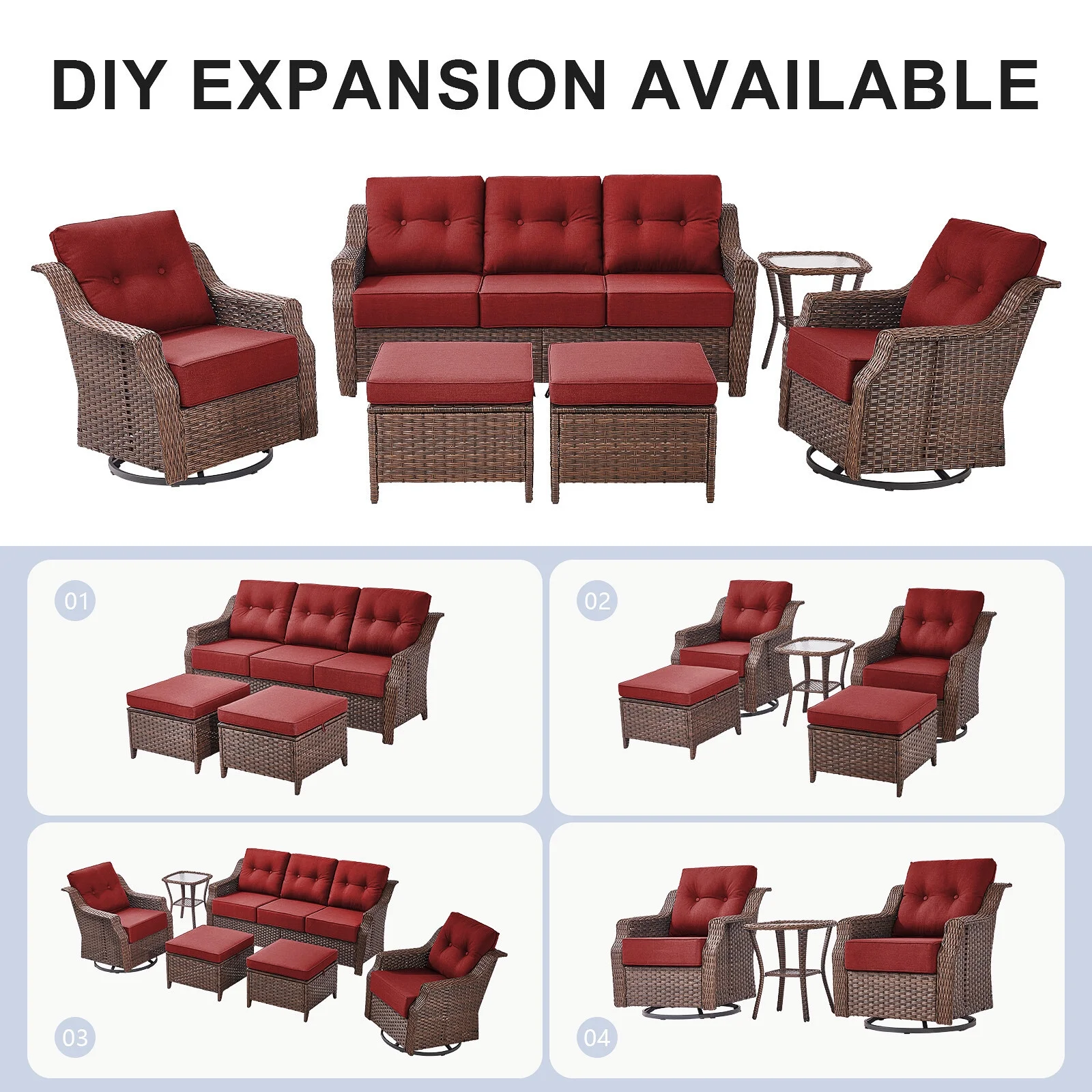 Bellefurn Outdoor Patio Furniture Set with Fire Pit and Swivel Rocker Chair,High-Back Wicker Outdoor Conversation Sets with 3 Seater Couch and Side Table Set for Porch,Deck,Garden - Image 22