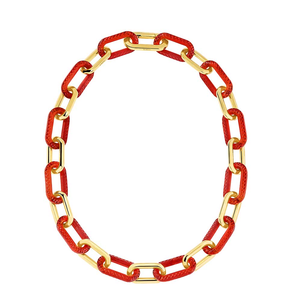 COLLIER EMPREINTE ANIMALE 12 CRISTAUX - CRISTAL ROUGE, LAITON PLAQUÉ OR JAUNE 18 CARATS