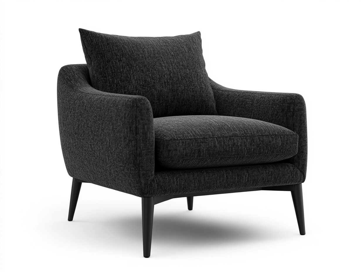 Sillón negro con diseño elegante y patas de metal