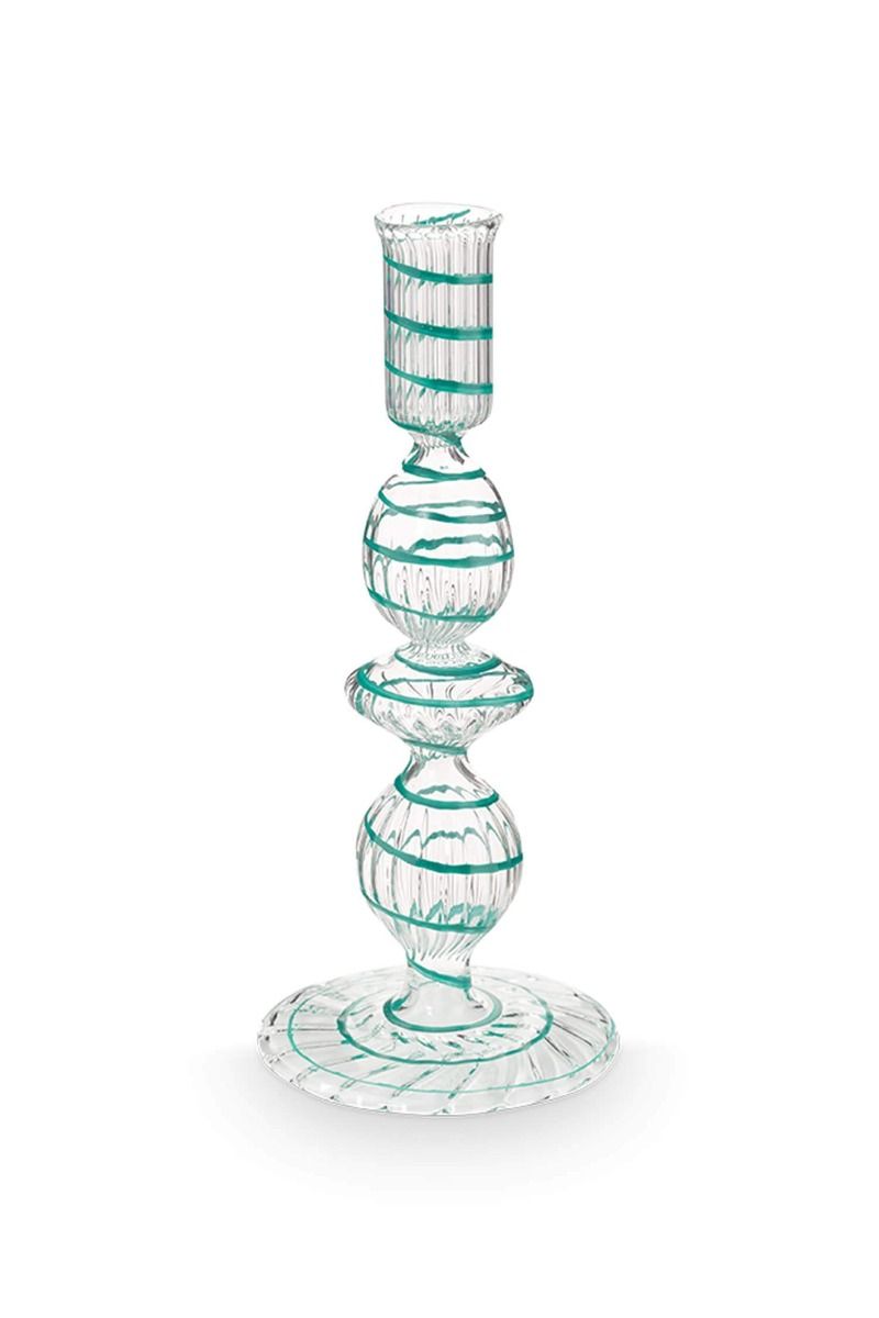 Candle Holder Glass Swirl Light Blue 20cm