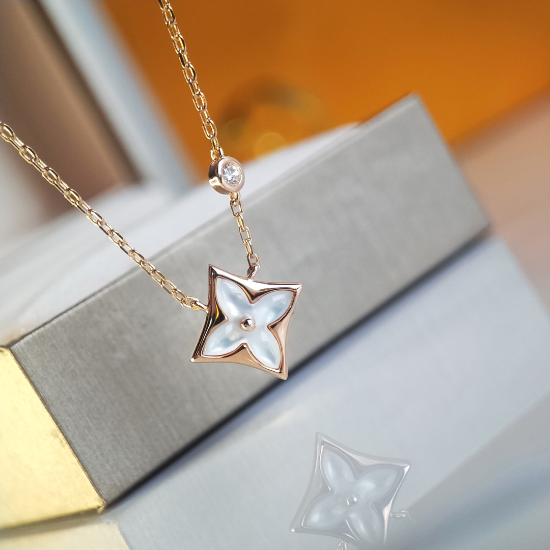 Louis Vuitton Rose Gold White Mother of Pearl Blossom Earrings Necklace - Original Replica Club