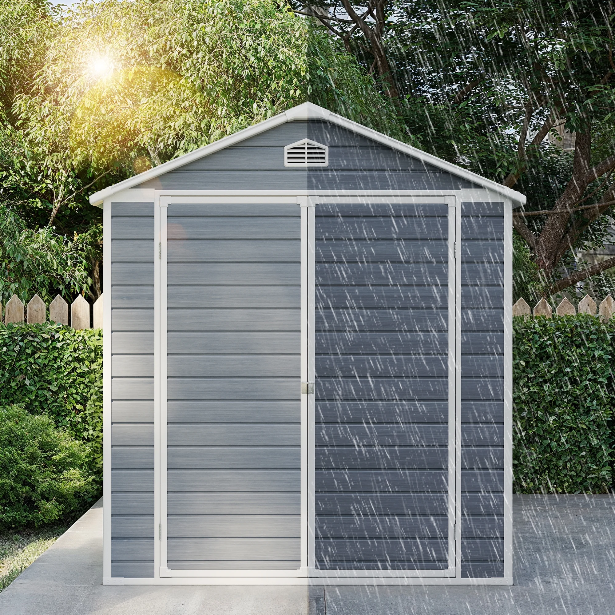 6x4 FT Resin Storage Shed, Lofka Plastic Outdoor Shed with Heavy Duty Floors, 135.6 cu ft, Colorfast, Side Window, Double Lockable Doors for Garden Backyard