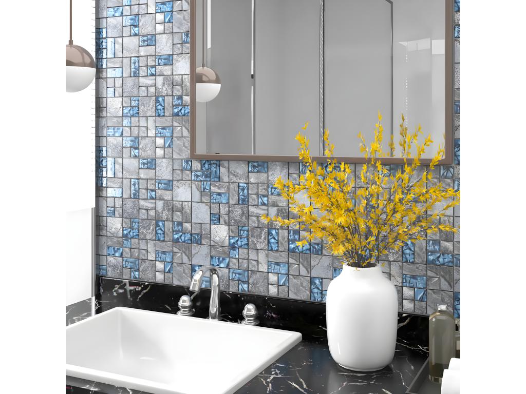 Maison Exclusive Azulejos de mosaico 22 unidades vidrio gris y azul 30x30 cm