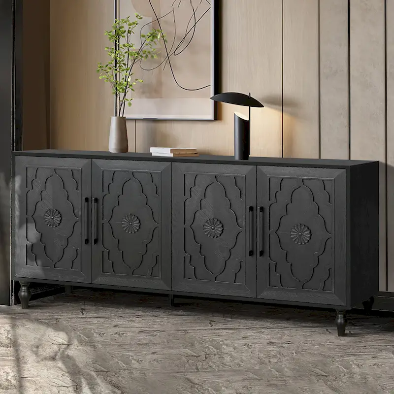 Large Floral Carved Storage Cabinet - Sideboard Buffet