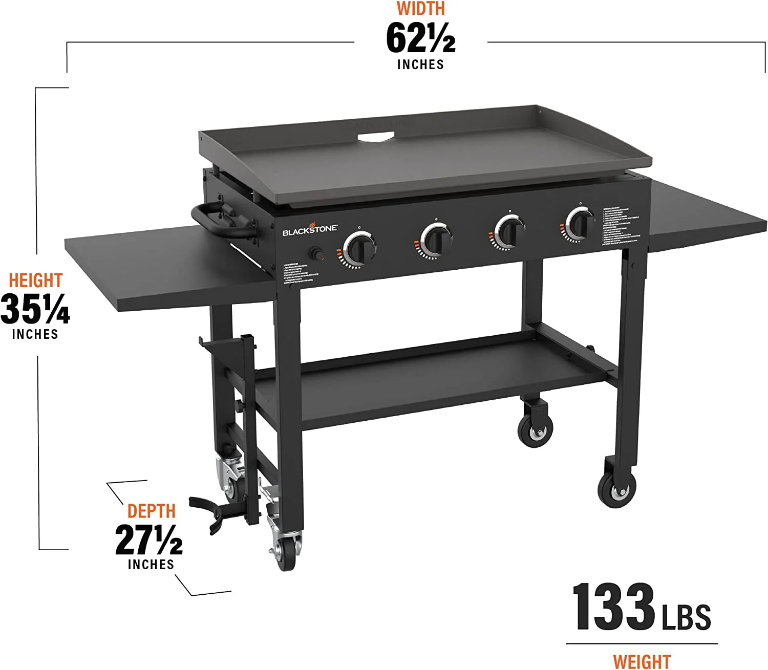 36 Inch Gas Griddle Cooking Station 4 Burner Flat Top Gas Grill Propane Fuelled Restaurant Grade Professional 36- Outdoor Griddle Station with Side Shelf (1554) - Image 6