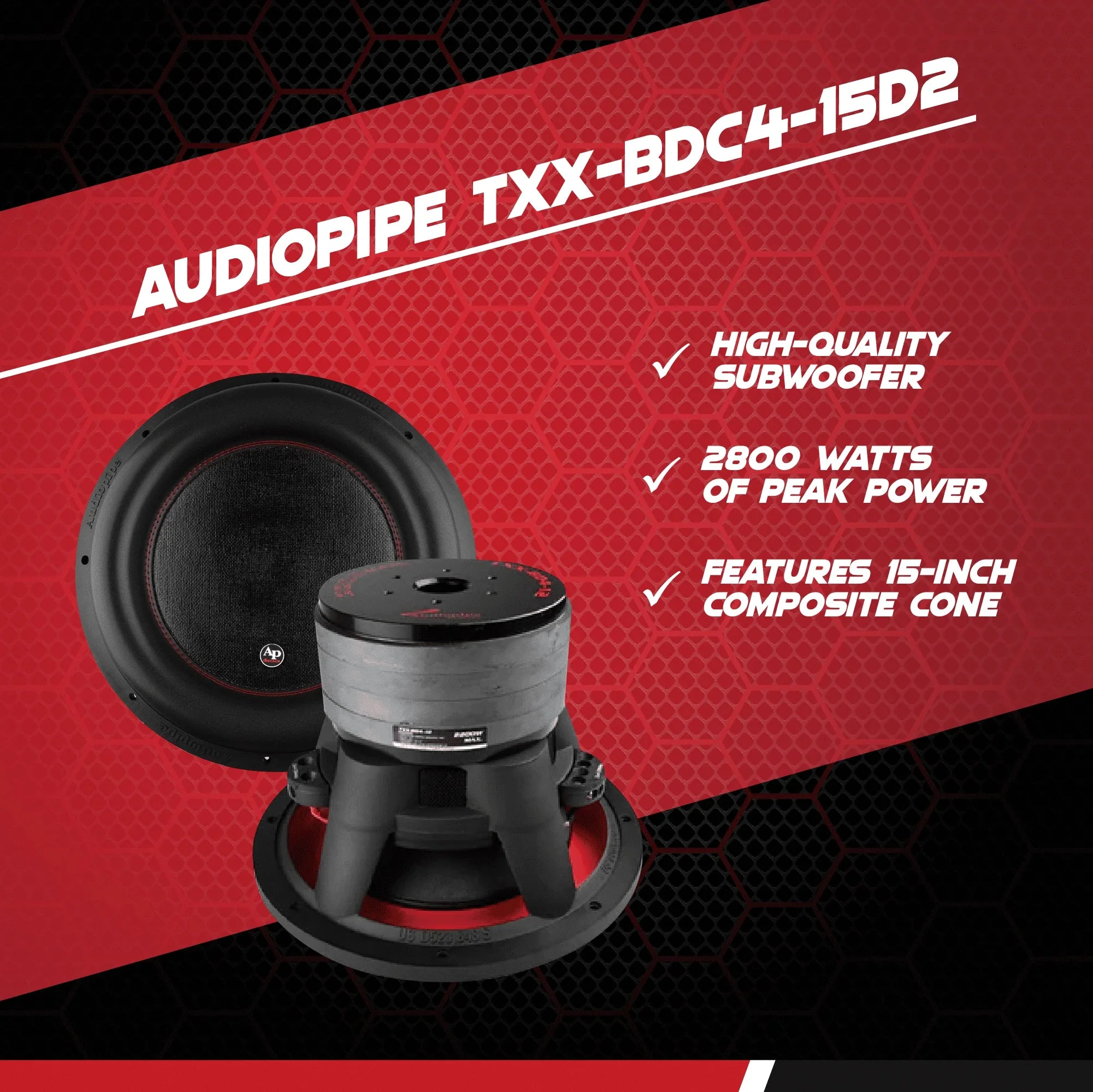 AudioPipe 15-Inch Dual 2 Ohm Car Audio Subwoofer - TXX-BDC4-15D2 - Image 2 AudioPipe 15-Inch Dual 2 Ohm Car Audio Subwoofer - TXX-BDC4-15D2 - Image 2