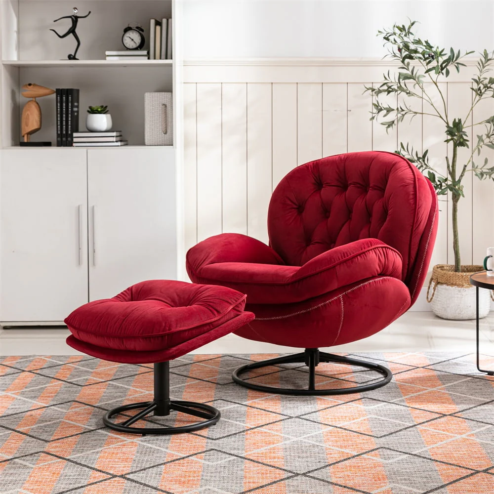 Velvet Swivel Accent Chair with Ottoman Set, Modern Lounge Chair with Footrest and Metal Base Comfy Armchair with 360 Degree Swiveling Single Sofa Chair Accent Chairs for Living Room, Green - Image 16