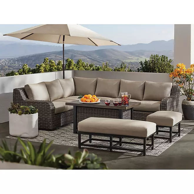 WAYFAIR Athena 7-Piece Sectional With Firepit(FREE 120'' Cantilever Umbrella)