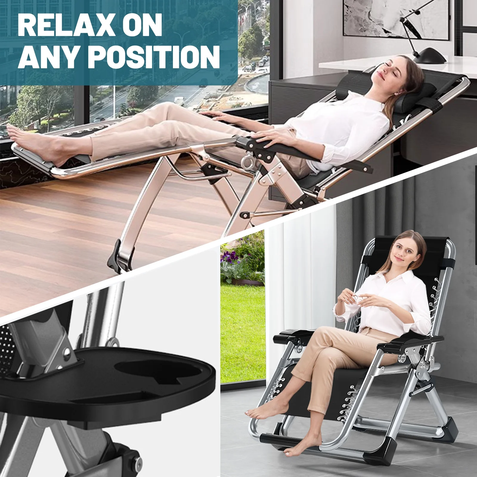 NAIZEA Outdoor Zero Gravity Chair Camping Recliner Lawn Recliner, Reclining Patio Lounger Chair, Folding Portable Chaise with Detachable Soft Cushion, Cup Holder, Headrest - Image 7