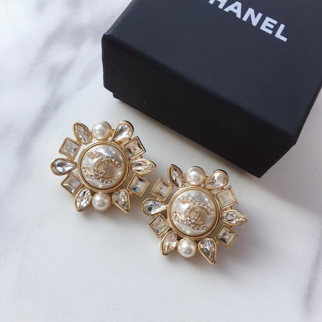 Chanel Large Round White Stud Earrings - Original Replica Club