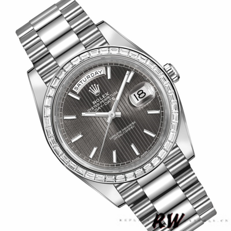 Rolex Day-Date 228396TBR Dark Rhodium Grey Dial Diamond Bezel 40mm Mens Replica Watch