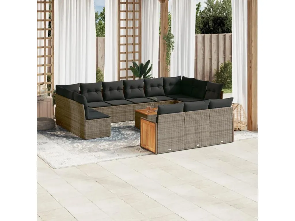 Set de sofás de jardín y cojines 14 piezas ratán sintético gris 78939SGKQ