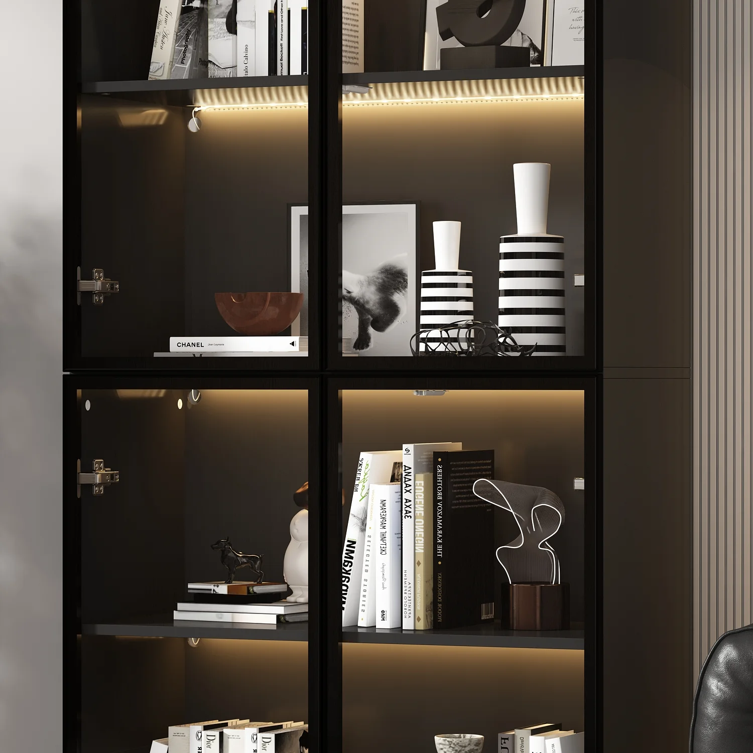 KULAGAGA Bookcases Organizer with LED Lights, Heavy Duty Display Cabinet with Glass Door for Living Room, 31.5" Wide - Image 6
