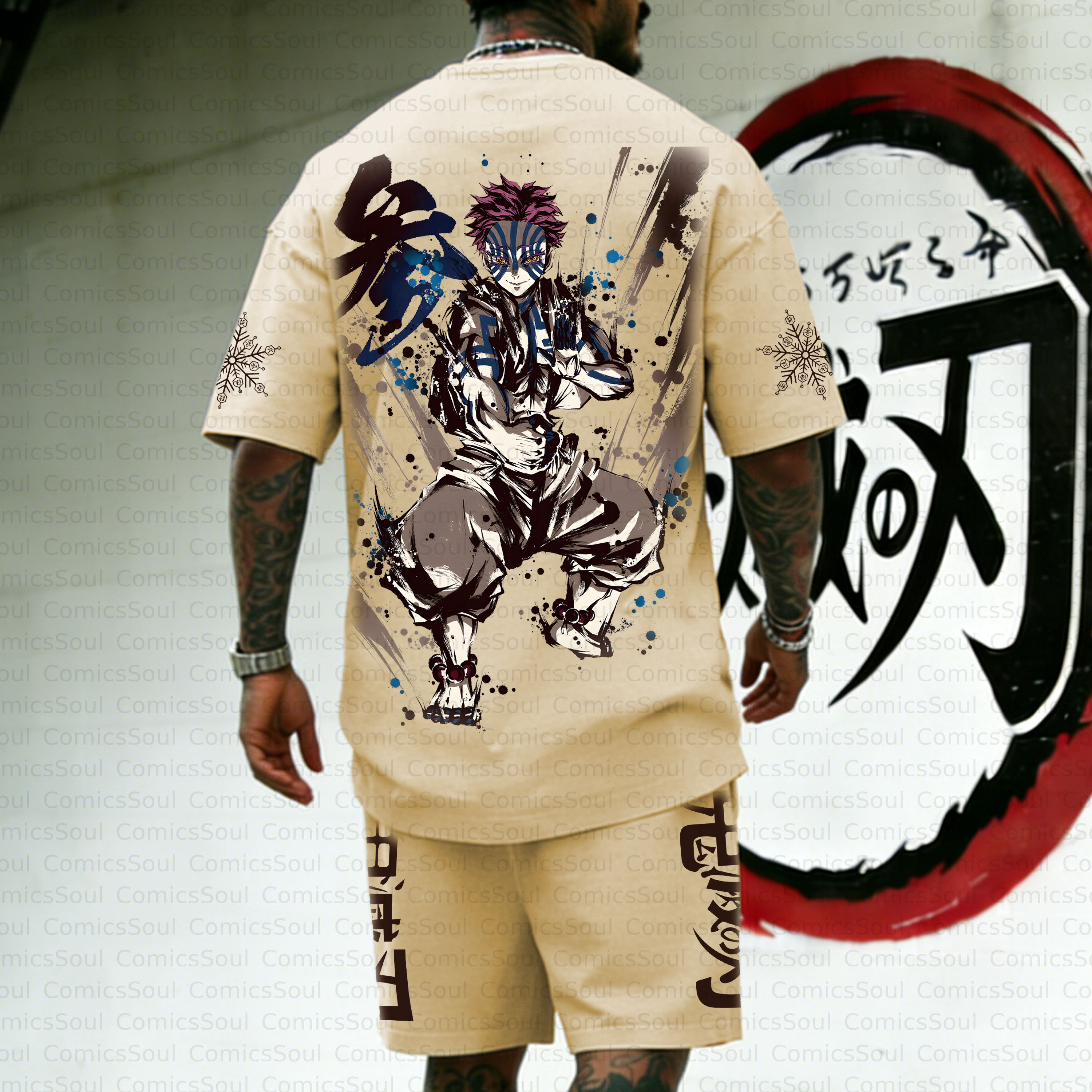 Unisex Anime Inspired Vintage T-shirt& Shorts 2 Pieces Set