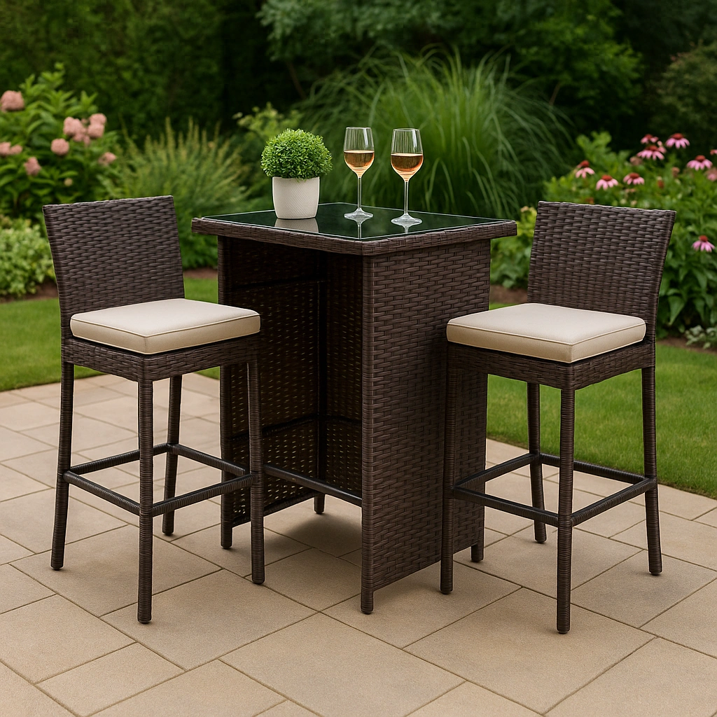 Conjunto de Bar de Jardín Mesa con Taburetes Ratán Marrón