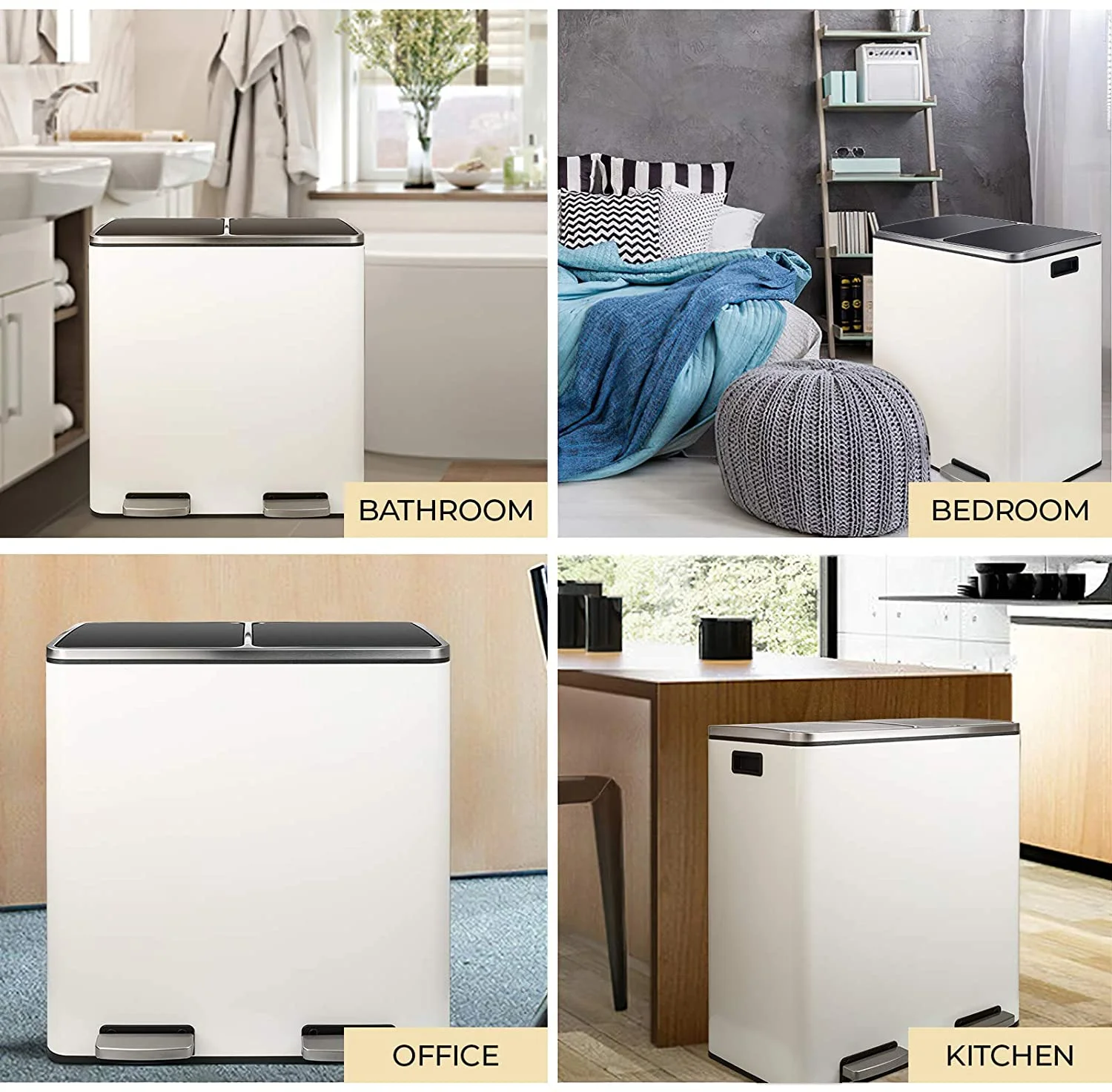 LAZY BUDDY Dual Garbage Can, Stainless Steel 16 Gallon Step Kitchen Trash Can with Soft-Close Lid, Double Compartment Garbage Recycling Bin - Image 24