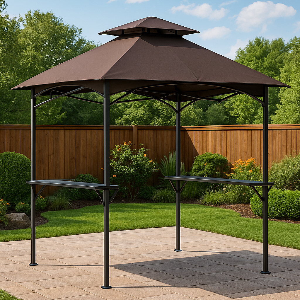 Cobertizo para barbacoa, con techo de protección, color marrón
