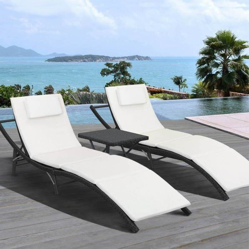 WAYFAIR Outdoor Wicker Chaise Lounge - Set Of 2 With Table