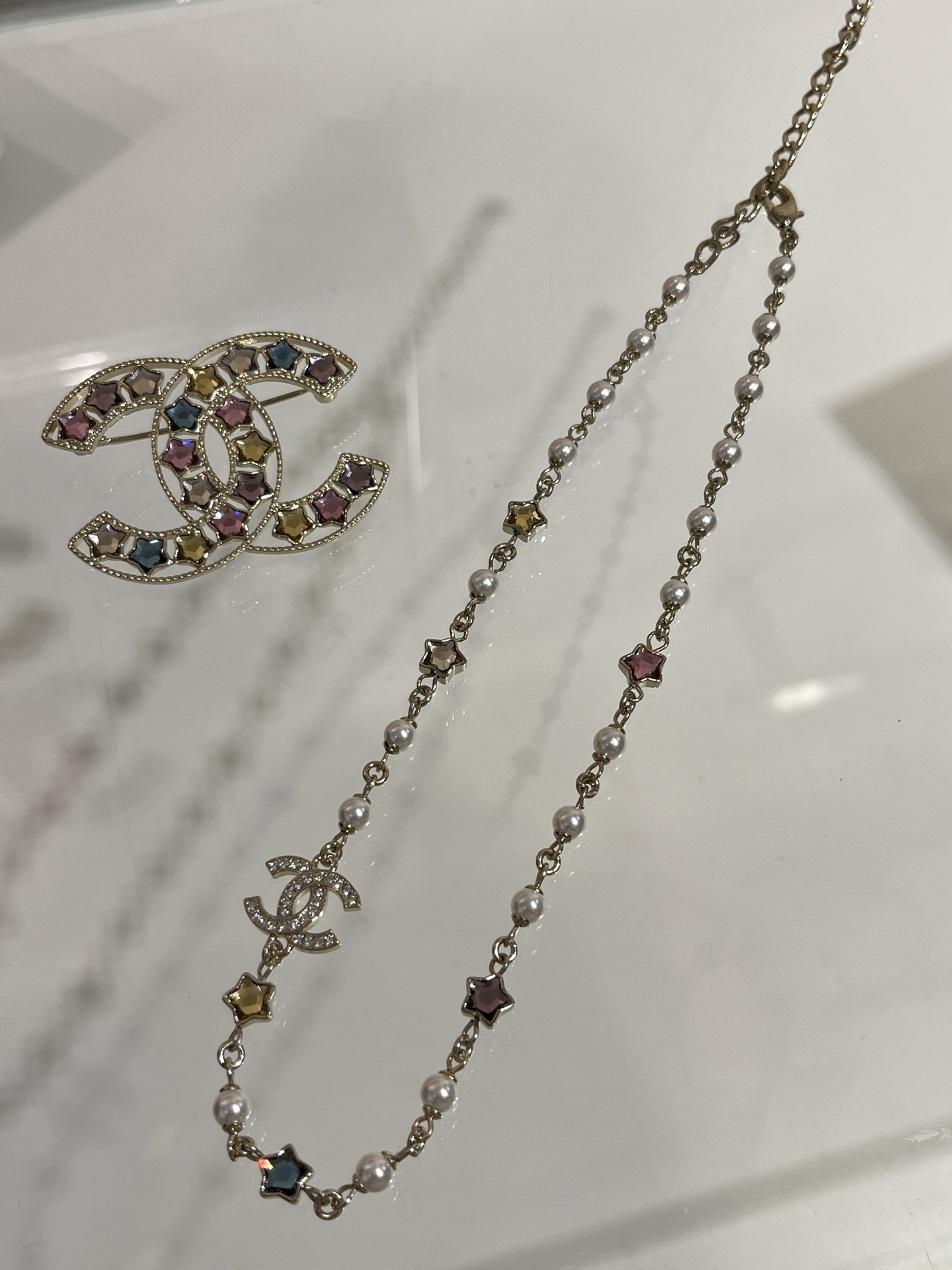 Chanel Colorful Crystal Stars and Pearl Necklace - Original Replica Club