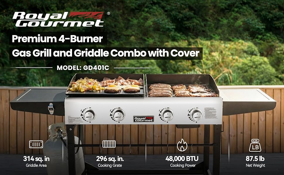 4-Burner Flat Top Gas Grill Griddle Combo