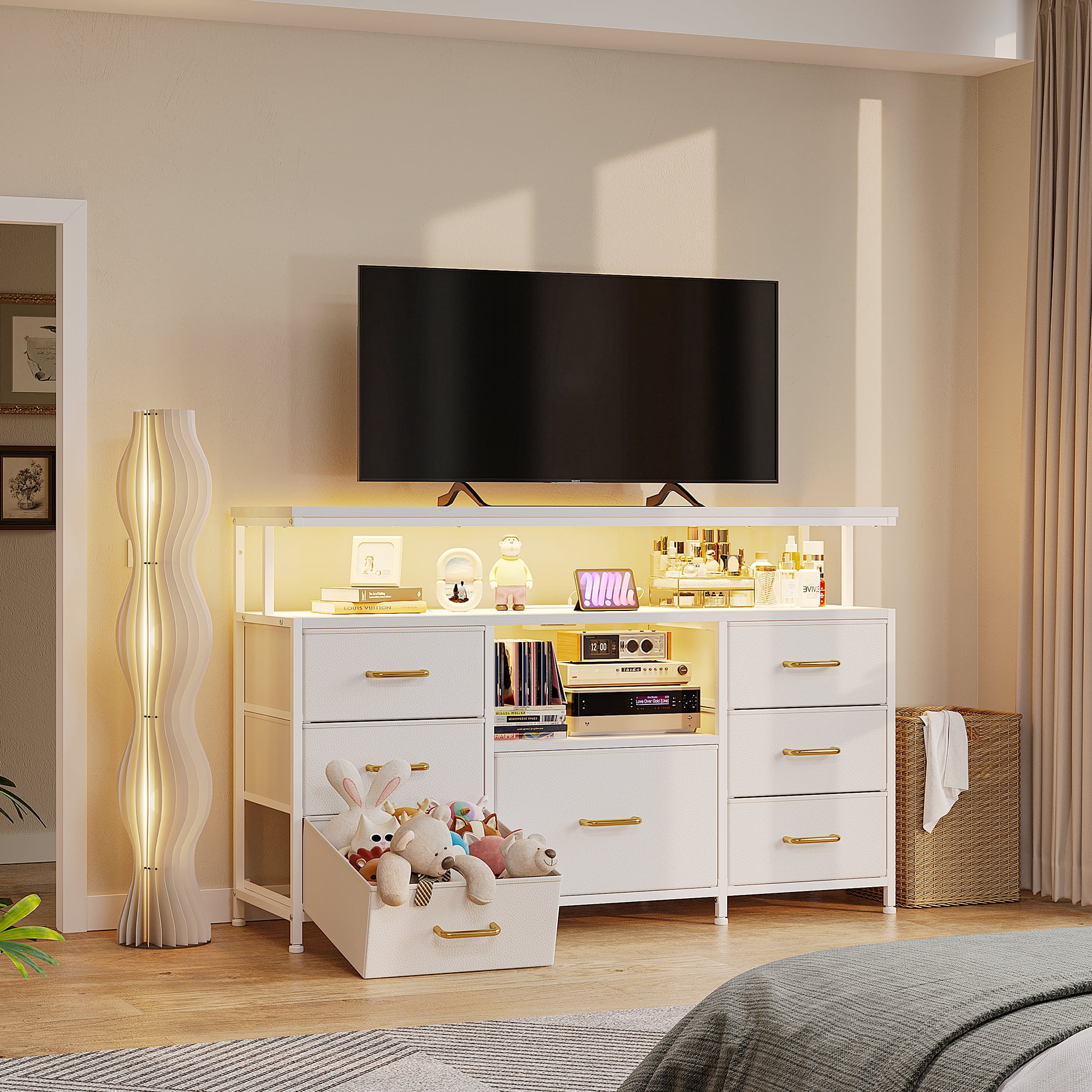 EnHomee Dressers for bedroom TV Stand with Power Outlets &LED Lights Wide Dresser with 10 Drawers&Side Pockets & Hook Fabric Chest of Drawers,Black - Image 20