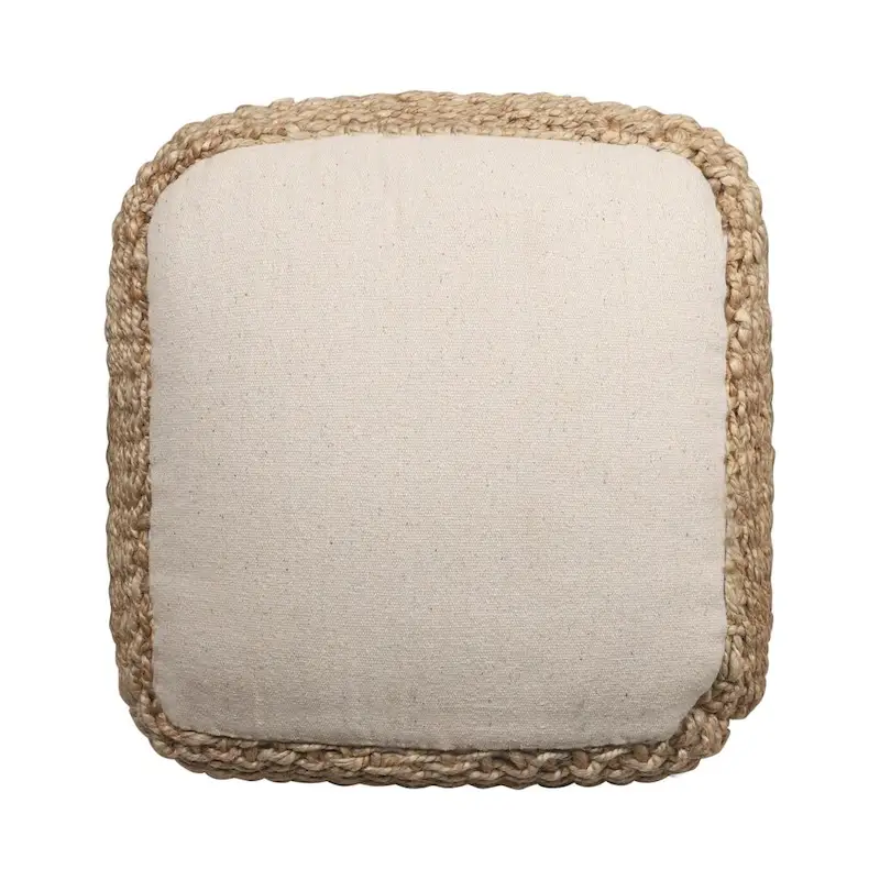 HomeRoots 18-Inch Natural Jute Woven Cube Pouf Ottoman