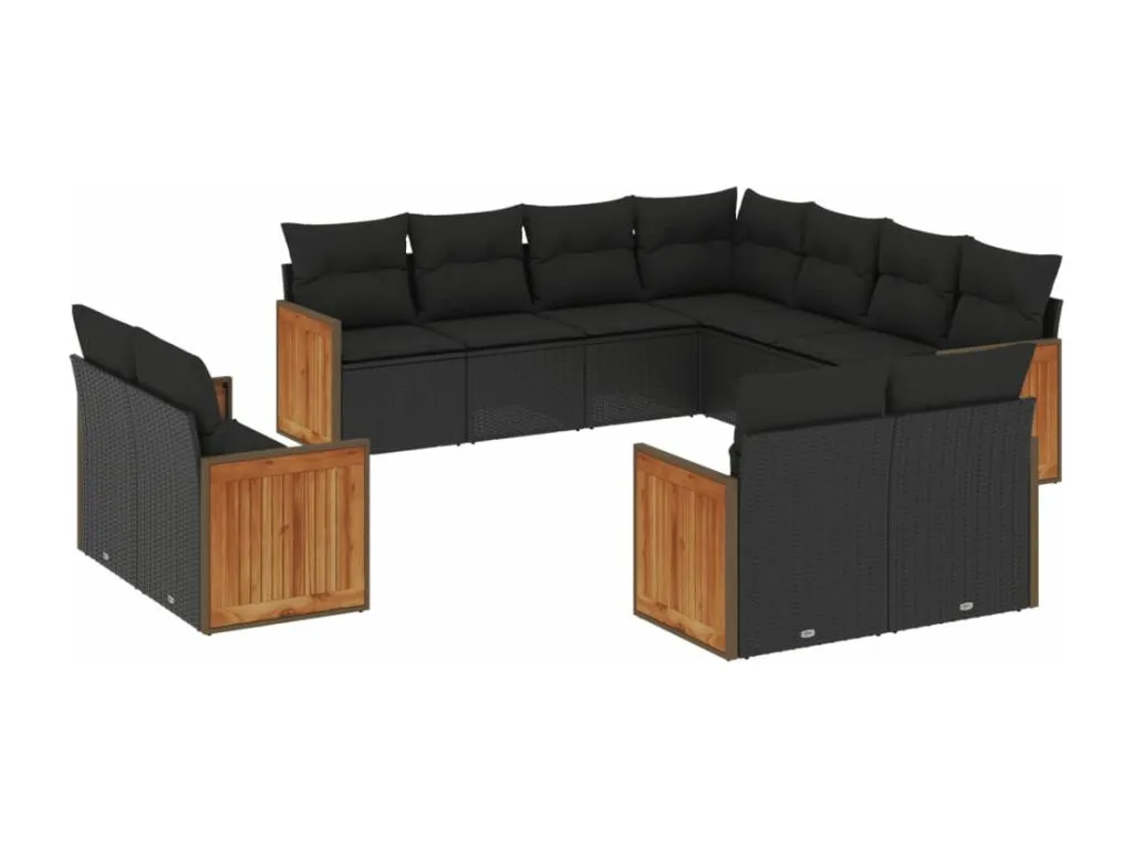 Set de sofás de jardín 11 pzas y cojines ratán sintético negro CSOS34612