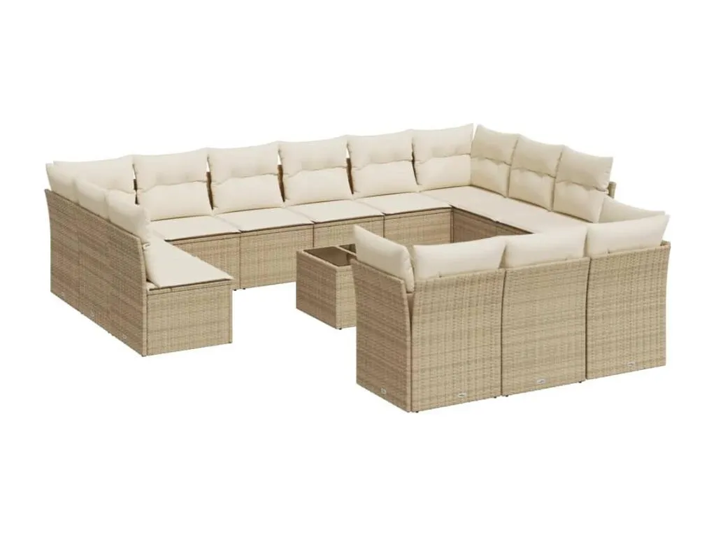 Set sofás de jardín 14 pzas con cojines ratán sintético beige 25234HKBM